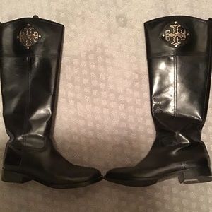 Black Leather Tory Burch Tall Riding Boots